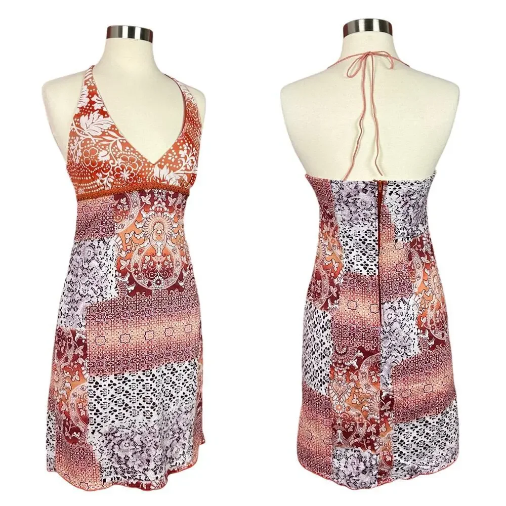 VINTAGE Y2K Xhilaration Dress Orange Vacation Resort‎ Coconut Girl Size Small